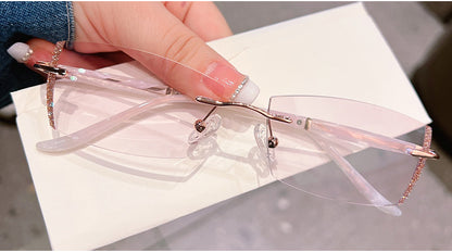 Model 8118 Simple Casual Women's Myopia Glasses Ladies Rimless Frame Eyeglasses Prescription Blue Anti Light Spectacles Leg White Temple