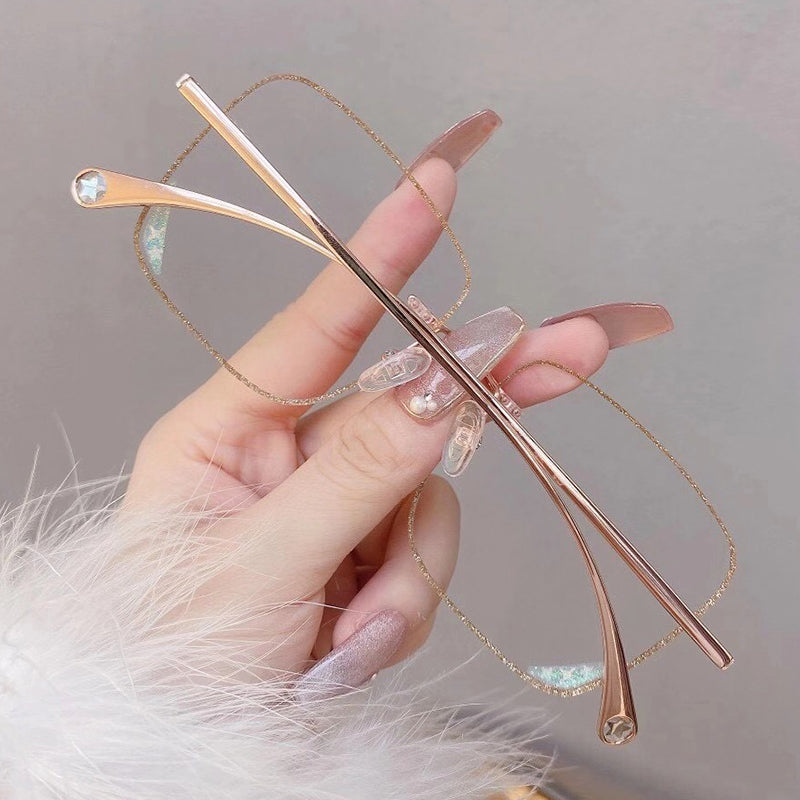 Model 8888 Oversized Bluelight Blocking Filter Rimless Glasses Myopia Women Eyeglasses Star Legs With Rhinestone Fashion Girl Ti Eyewear