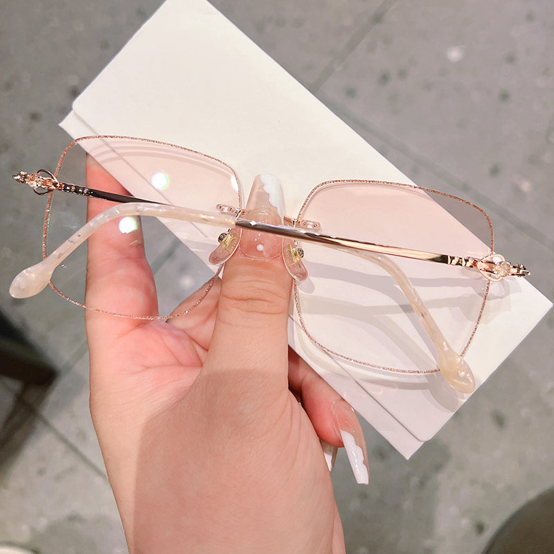 Model 8908 Titanium Anti Blue Light Myopia Women's Eyeglasses Oversized Square Prescription Glasses Crown Temples Ti Computer Lady Eyewear