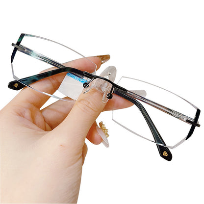 Model 99911 New Business Titanium Anti Blue Light Rimless Glasses Men Myopia Ti Computer Eyeglasses Silver Frameless Gentleman Eyewear