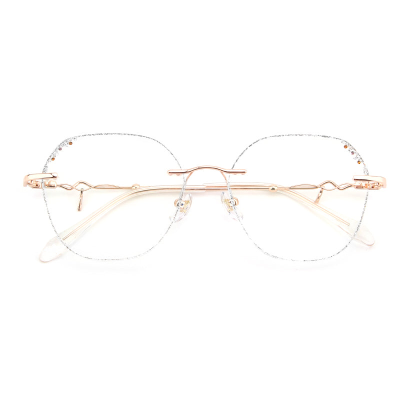 Model 690 Elegant Fashion Women's Eyeglasses With Purple Diamonds Rimless Glasses Anti Blue Light Customized Prescription Charming Eyewear