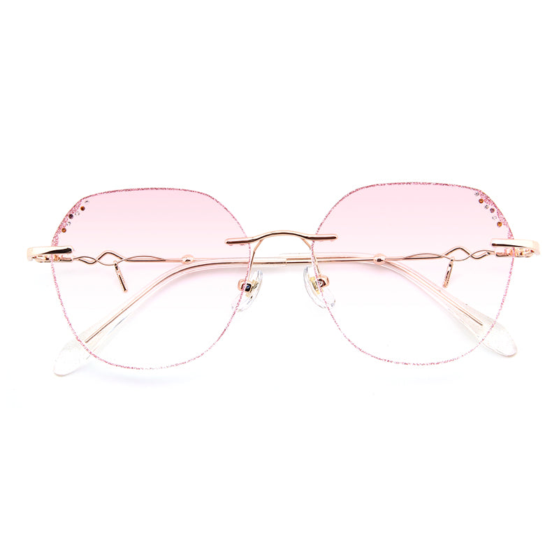 Gafas elegantes de moda para mujer con diamantes morados, gafas sin montura, gafas encantadoras con prescripción personalizada y luz azul