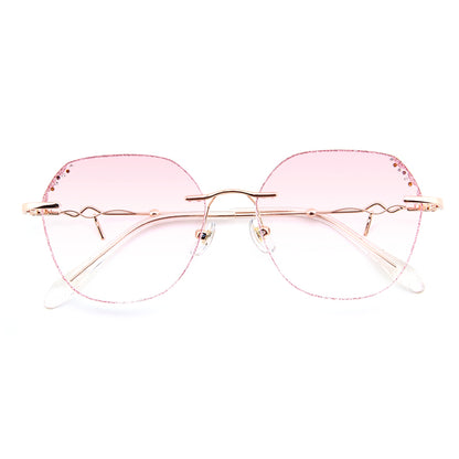 Model 690 Elegant Fashion Women's Eyeglasses With Purple Diamonds Rimless Glasses Anti Blue Light Customized Prescription Charming Eyewear