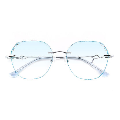 Gafas elegantes de moda para mujer con diamantes morados, gafas sin montura, gafas encantadoras con prescripción personalizada y luz azul