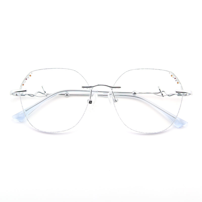 Model 690 Elegant Fashion Women's Eyeglasses With Purple Diamonds Rimless Glasses Anti Blue Light Customized Prescription Charming Eyewear