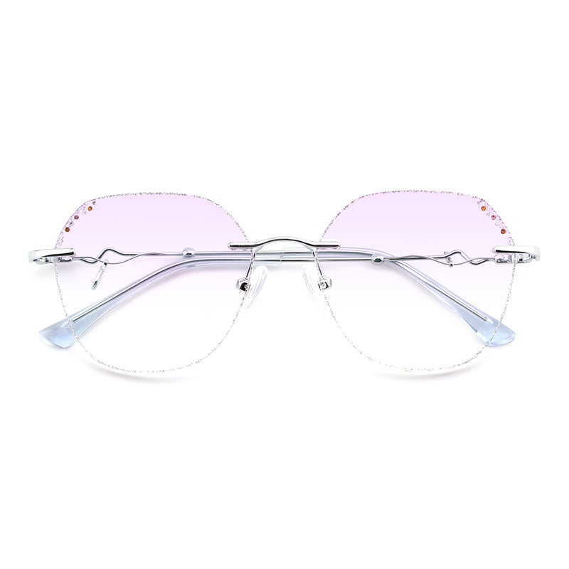 Gafas elegantes de moda para mujer con diamantes morados, gafas sin montura, gafas encantadoras con prescripción personalizada y luz azul