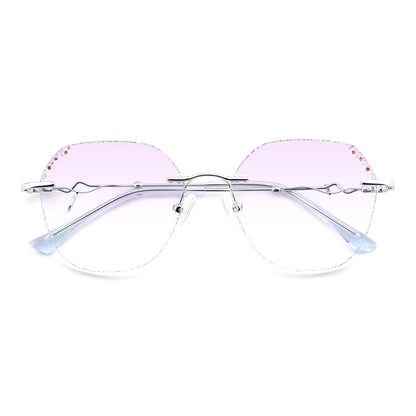 Gafas elegantes de moda para mujer con diamantes morados, gafas sin montura, gafas encantadoras con prescripción personalizada y luz azul